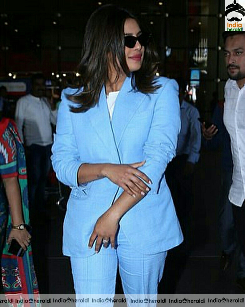 Priyanka Chopra Cute In Blue Coat While Spotted Mumbai Airport