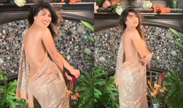 Priyanka Chopra Flaunting Her Sexy Back In A Golden Saree