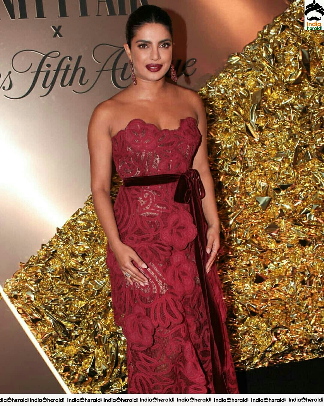 Priyanka Chopra Hot Cleavage Show In A Red Net Maxi Dress Set 2