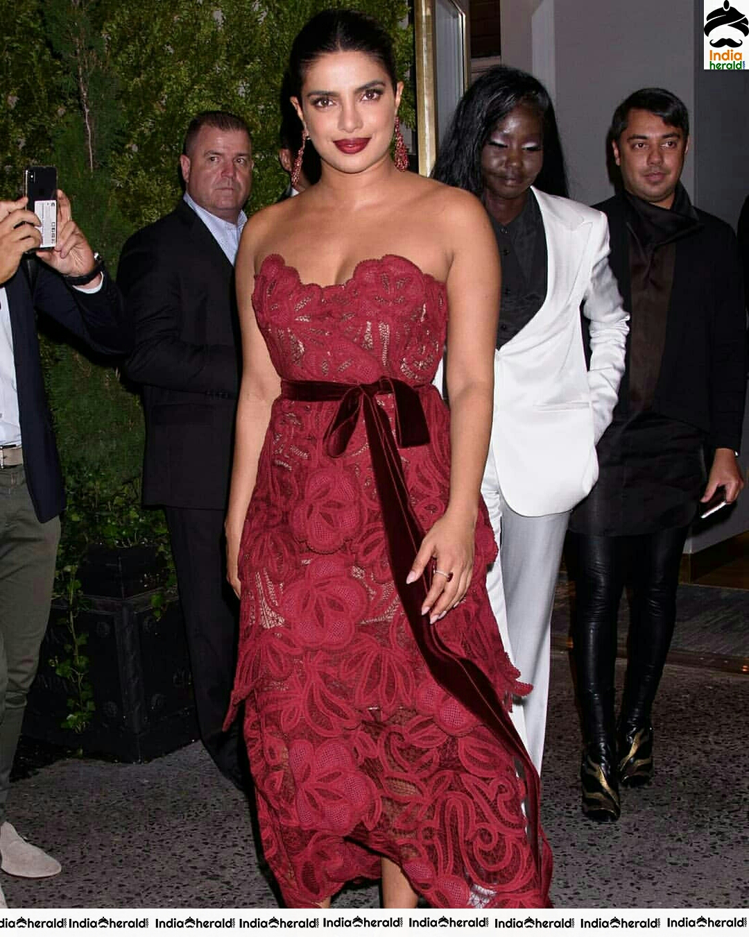 Priyanka Chopra Hot Cleavage Show In A Red Net Maxi Dress Set 2