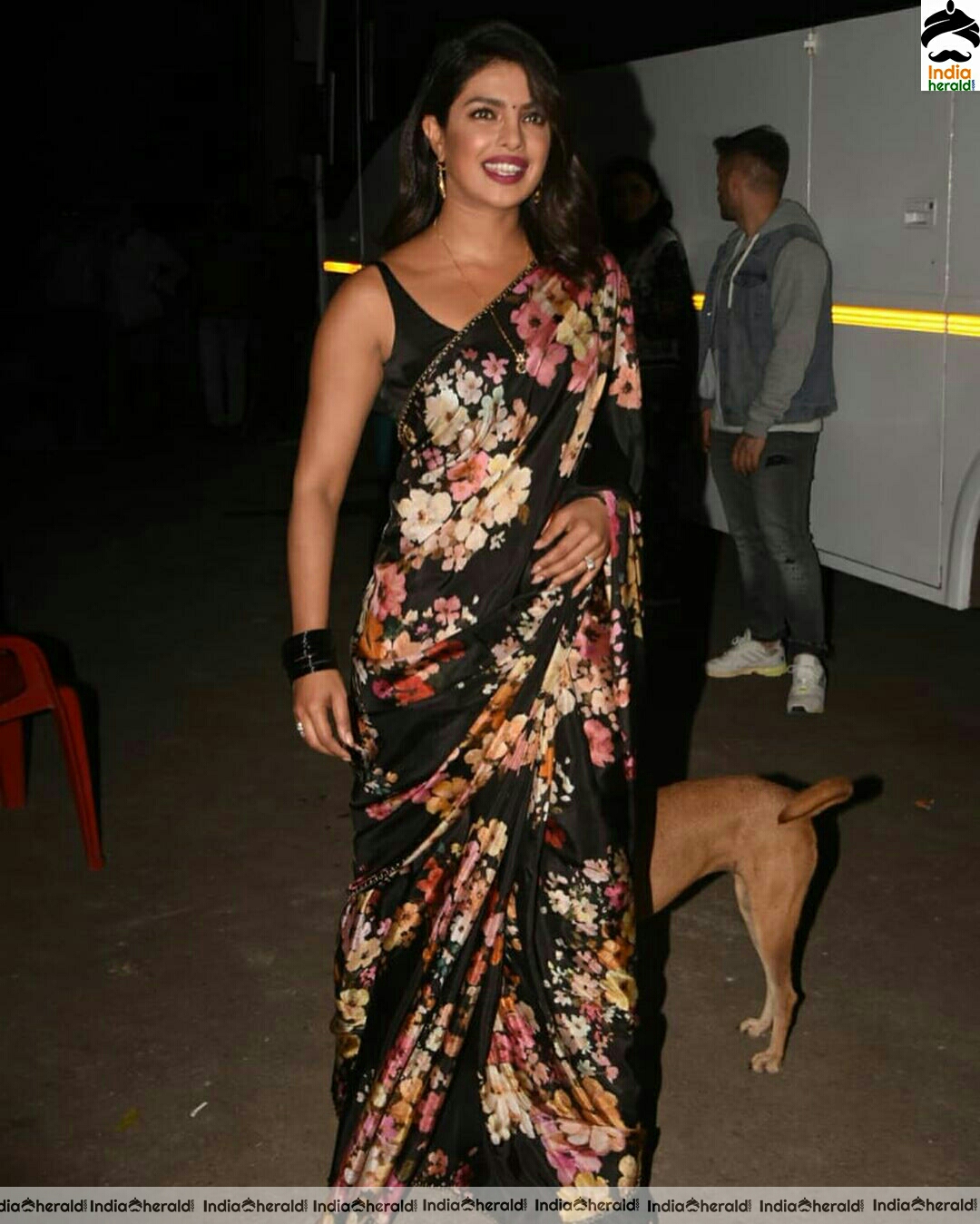 Priyanka Chopra Hot In Black Sleeveless Blouse and Saree