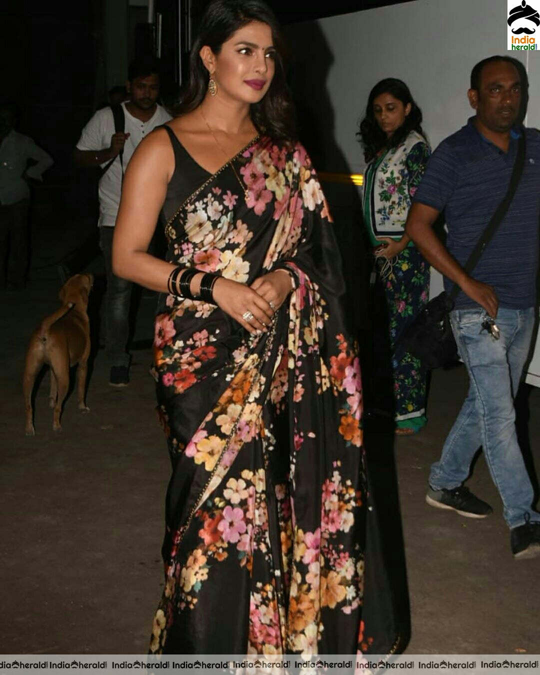 Priyanka Chopra Hot In Black Sleeveless Blouse and Saree