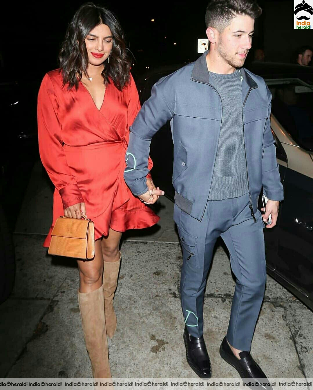 Priyanka chopra Hot In Red Dress With her Husband Nick Jonas