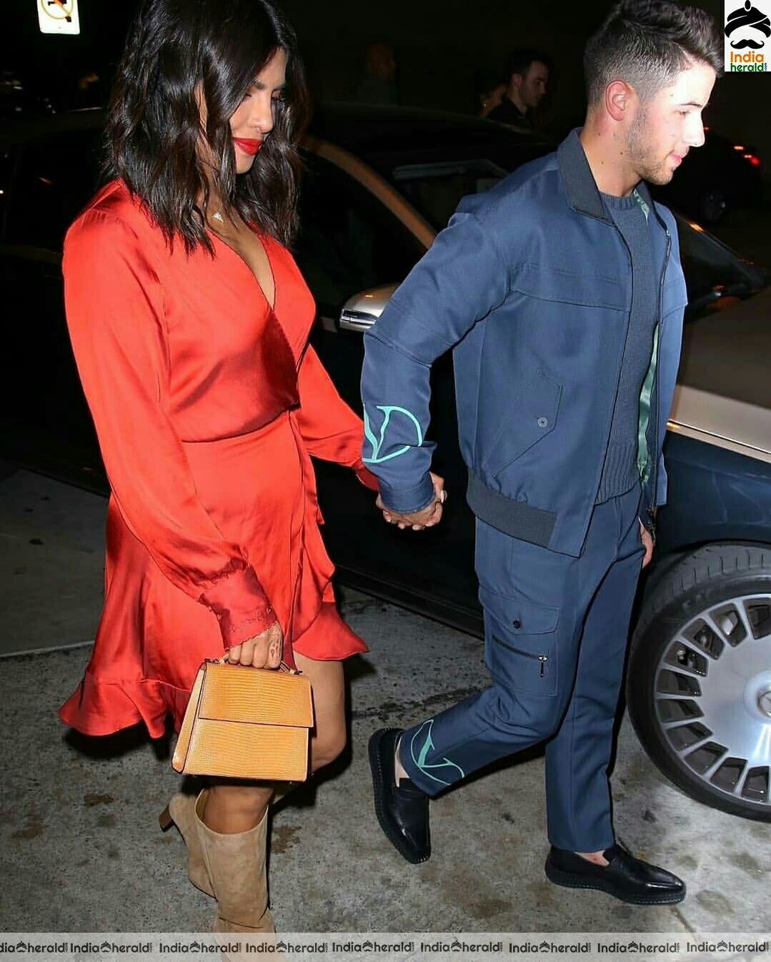 Priyanka chopra Hot In Red Dress With her Husband Nick Jonas