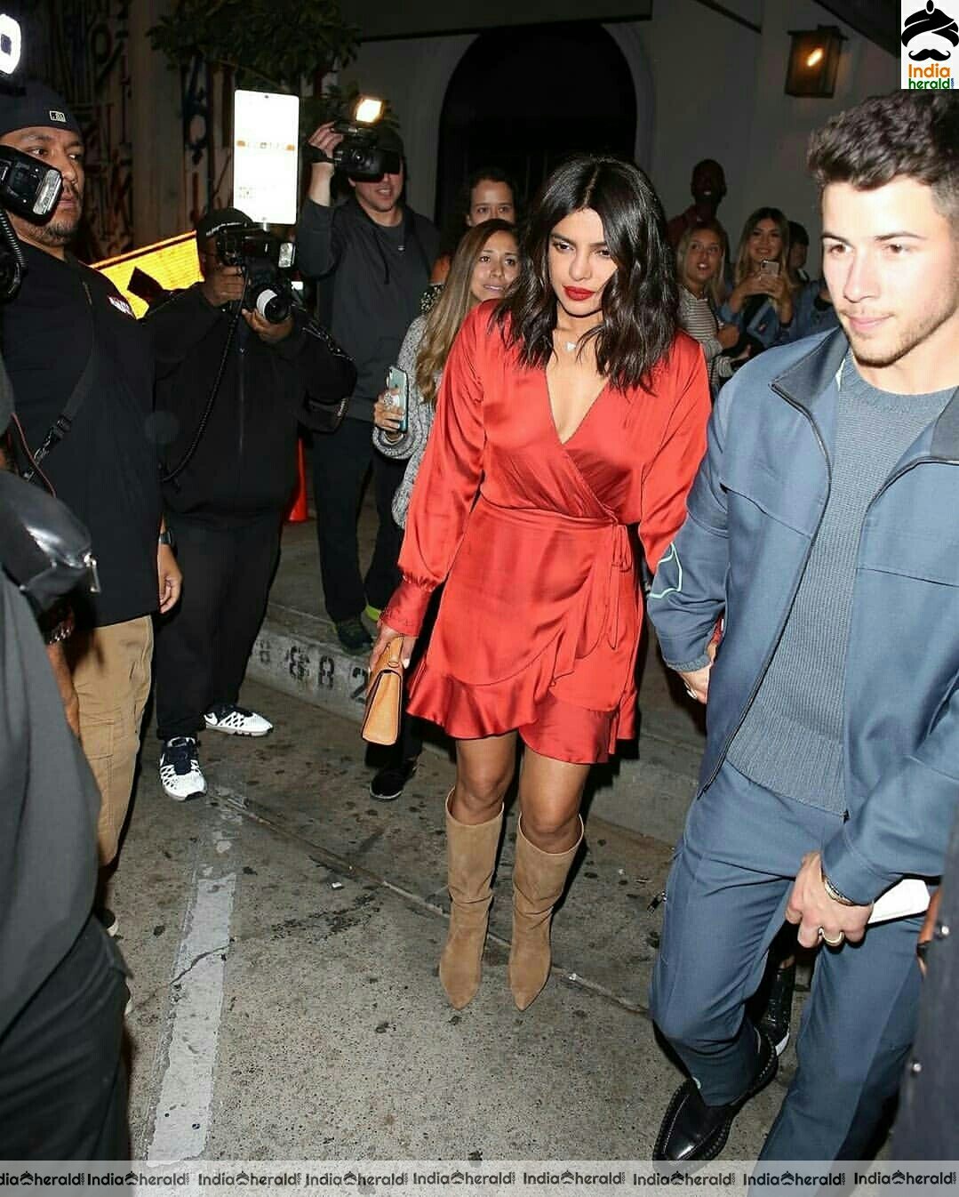 Priyanka chopra Hot In Red Dress With her Husband Nick Jonas