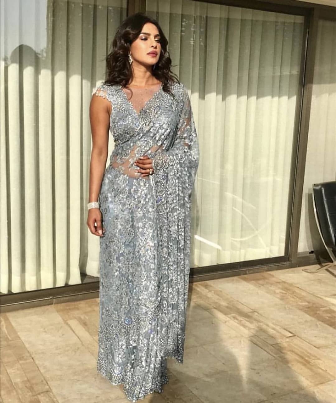 Priyanka Chopra Looking Hot In A Transparent Net lSaree