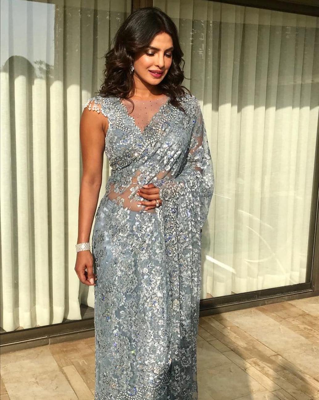 Priyanka Chopra Looking Hot In A Transparent Net lSaree