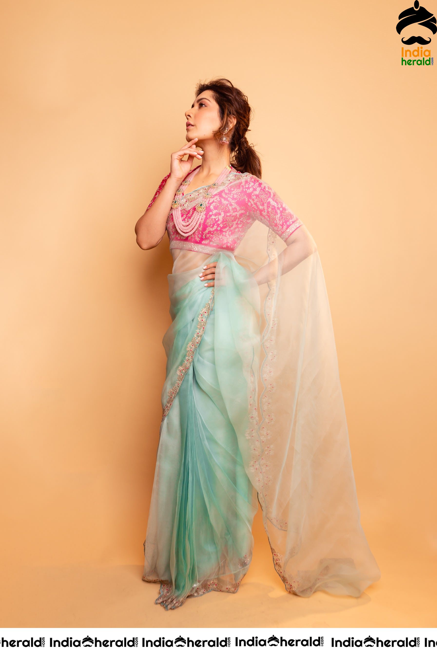 Raashi Khanna Looking Sexy And Hot In Latest Transparent Saree Photoshoot Set 1