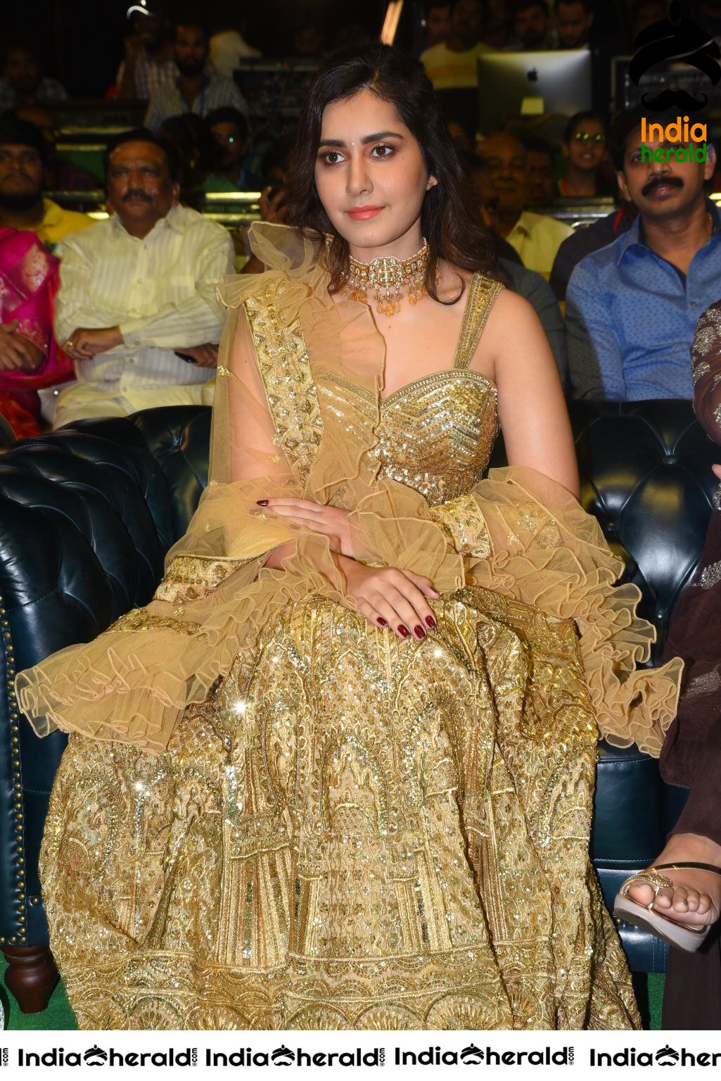 Raashi Khanna looks like a Golden Flower in Venky Pre Release Event Set 1