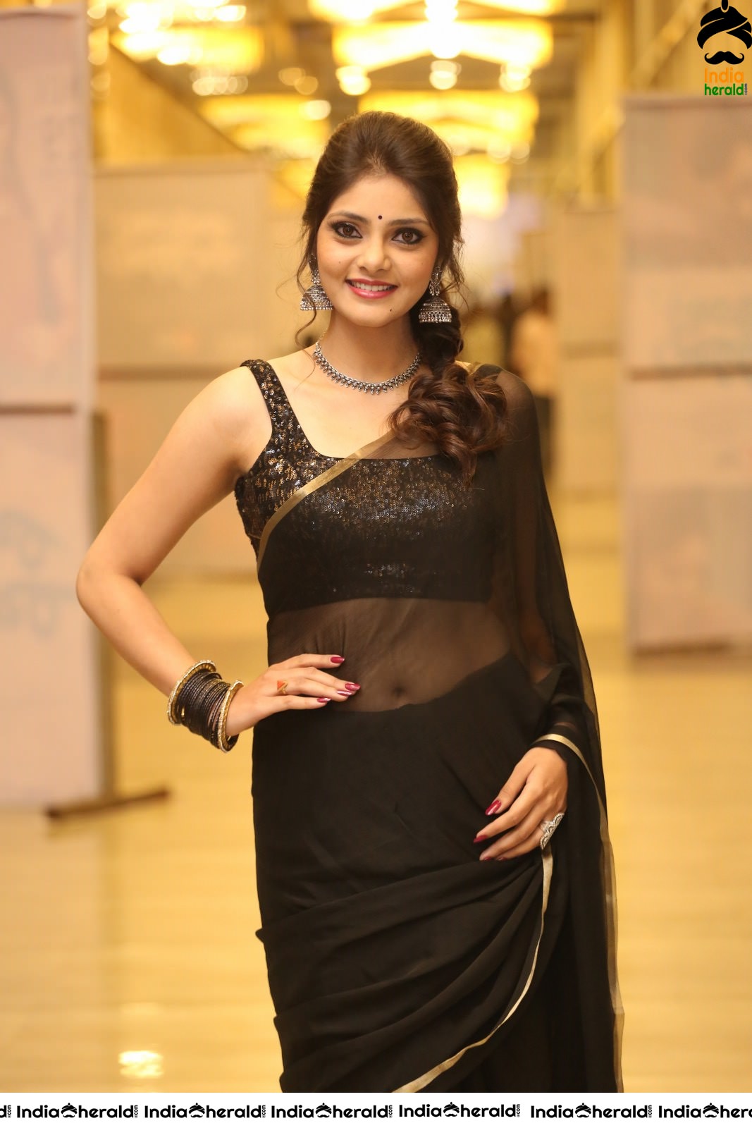 Rahasya Gorak Latest Hot Photos in Black Transparent Saree Set 1