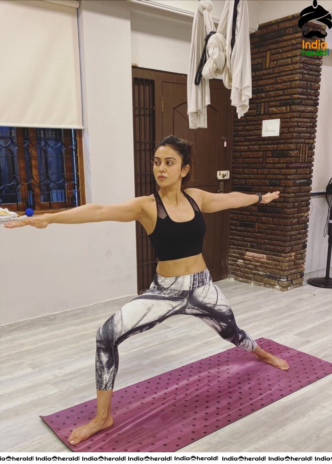 Rakul Preet Performing Hot Yoga at her Home and she flaunts Cleavage