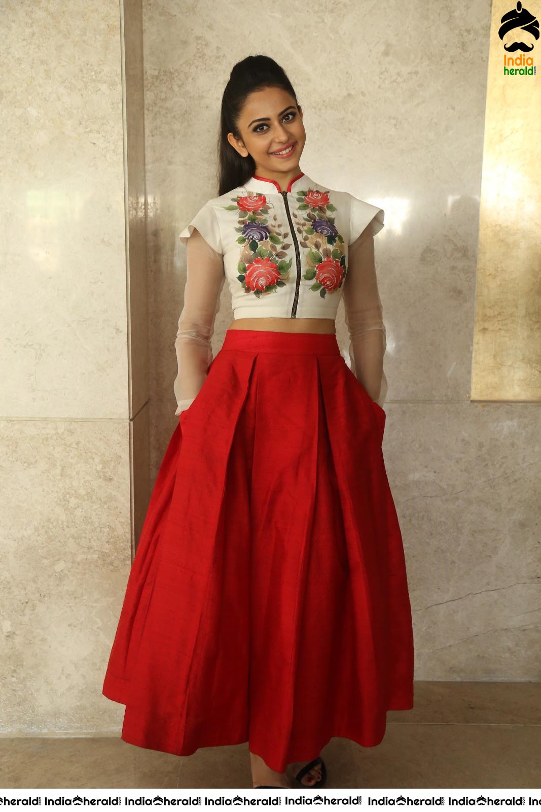 Rakul Preet seen like an Angel in Floral Top and Red Long Skirt Set 1