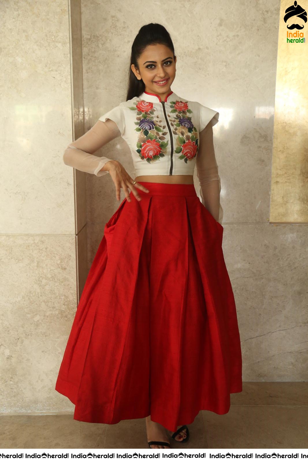 Rakul Preet seen like an Angel in Floral Top and Red Long Skirt Set 1