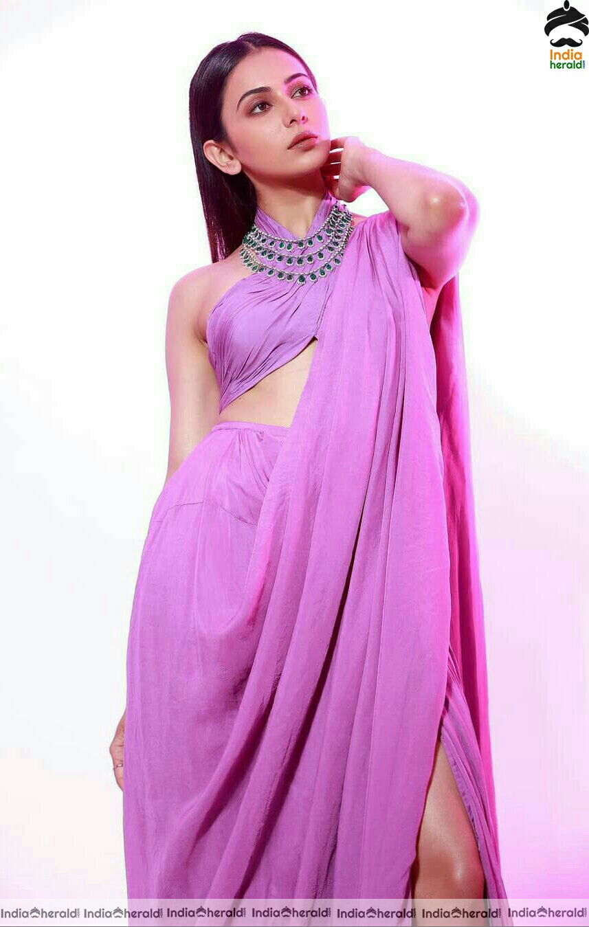 Rakul Preet Shows Her Hot Sexy Waist In Purple Saree Stills