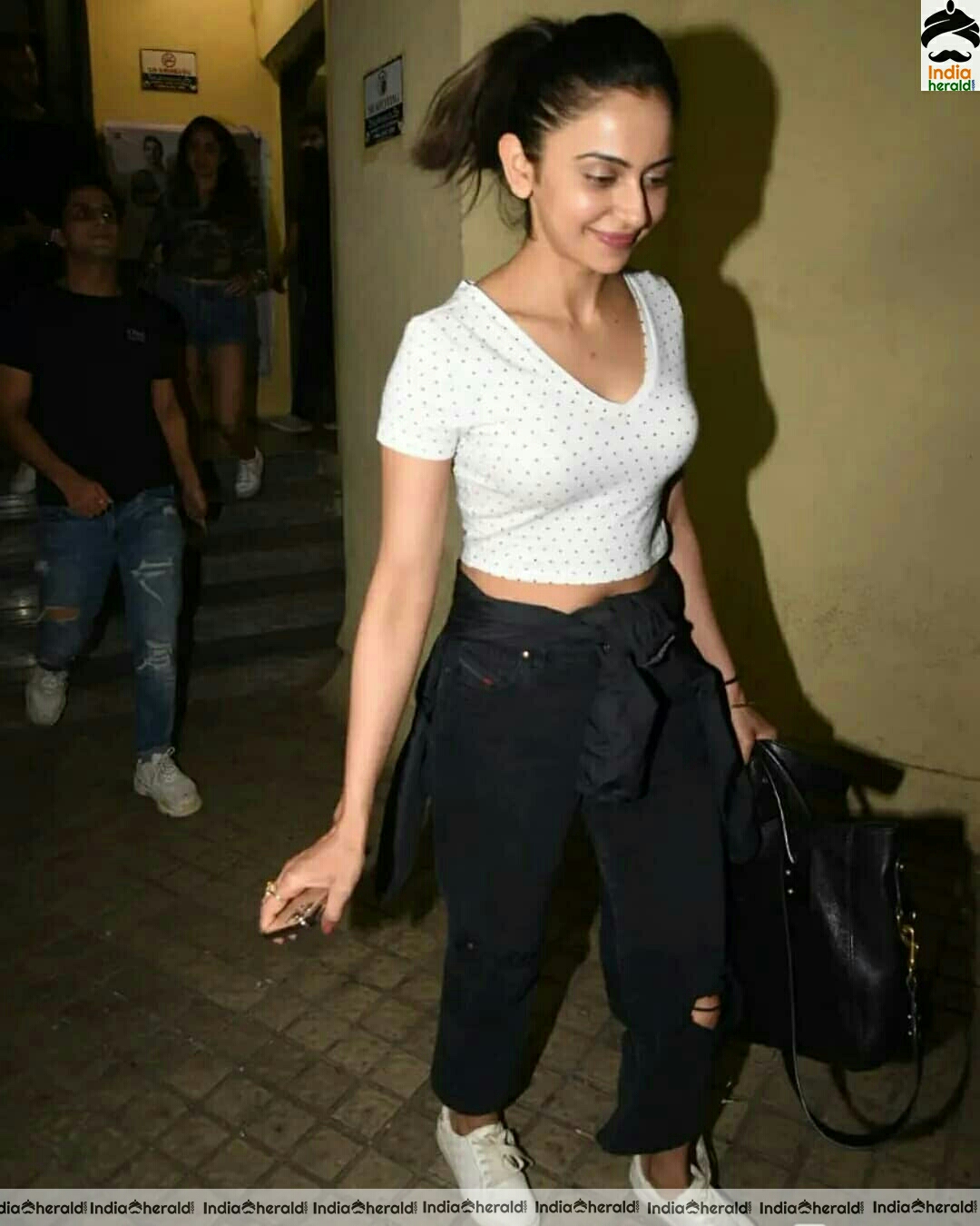 Rakulpreet Hot In White Short Tight Top while Spotted Outside juhu