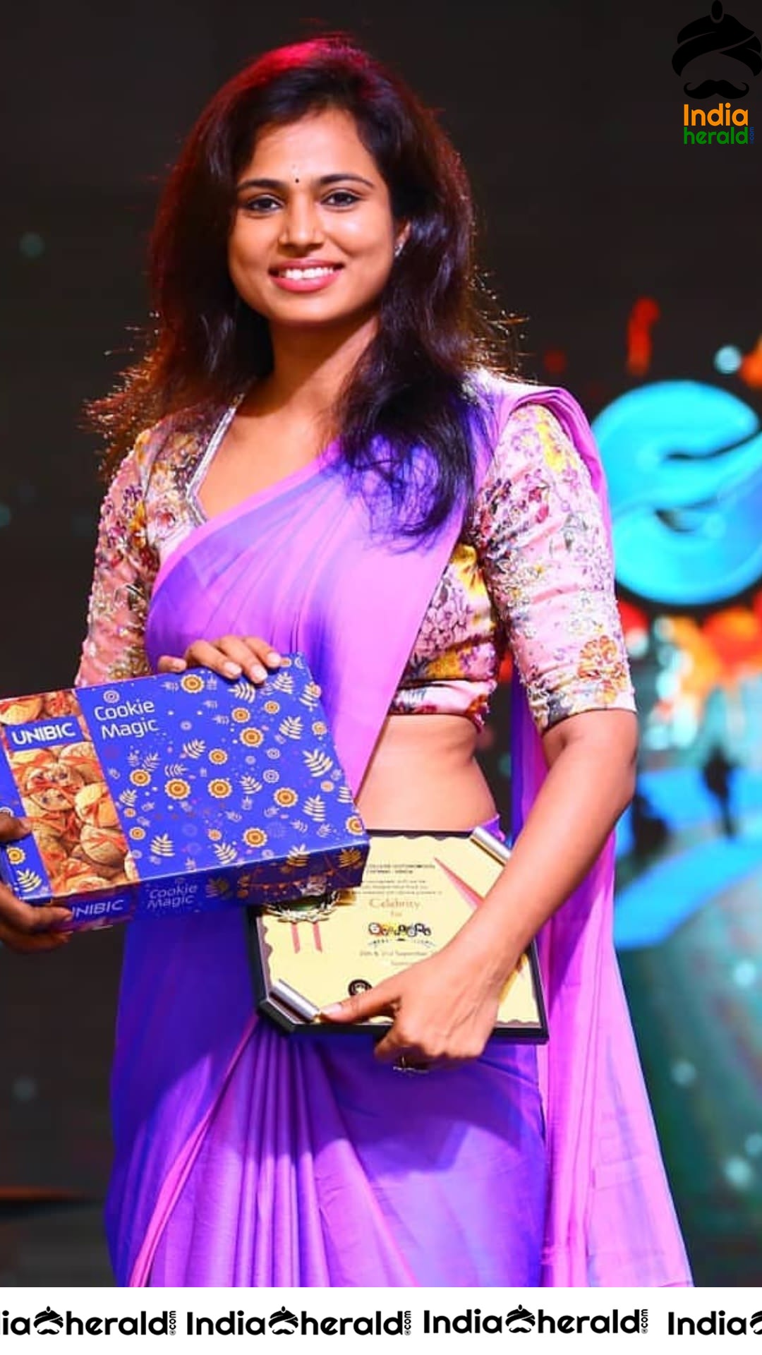 Ramya Pandian Latest Hot Purple Saree Clicks