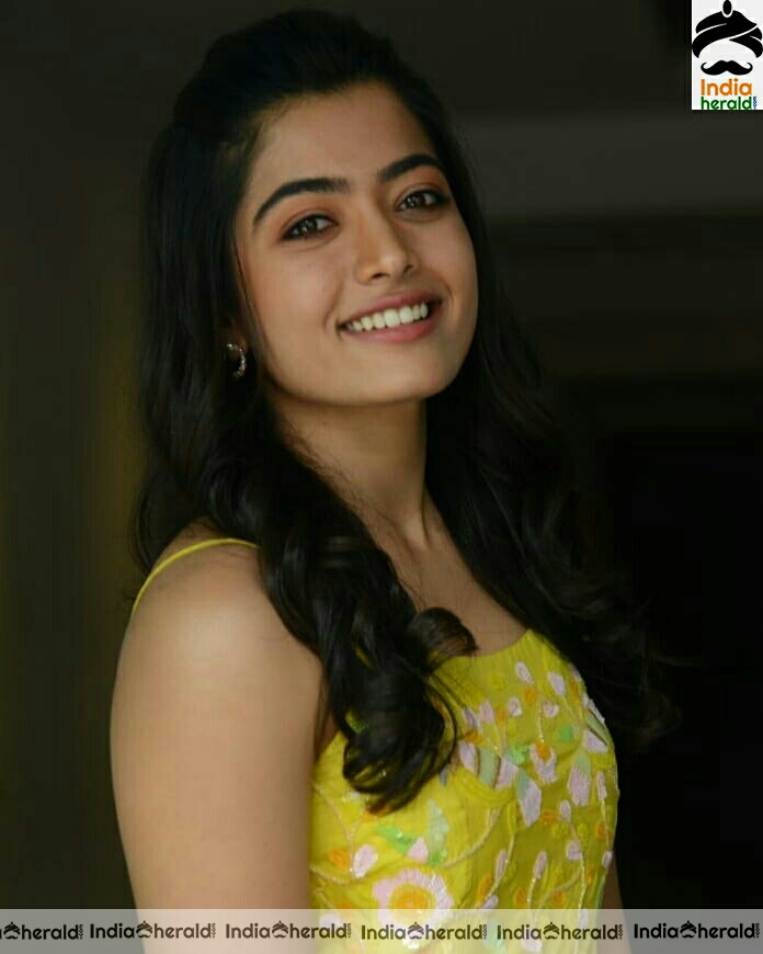 Rashmika Mandanna Cute Preet Yellow Dress Stills