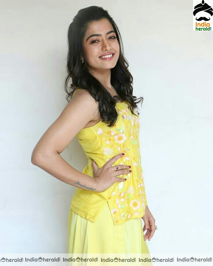 Rashmika Mandanna Cute Preet Yellow Dress Stills