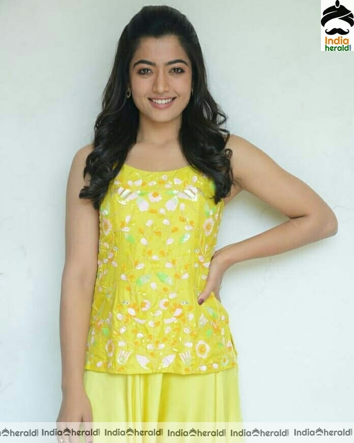 Rashmika Mandanna Cute Preet Yellow Dress Stills