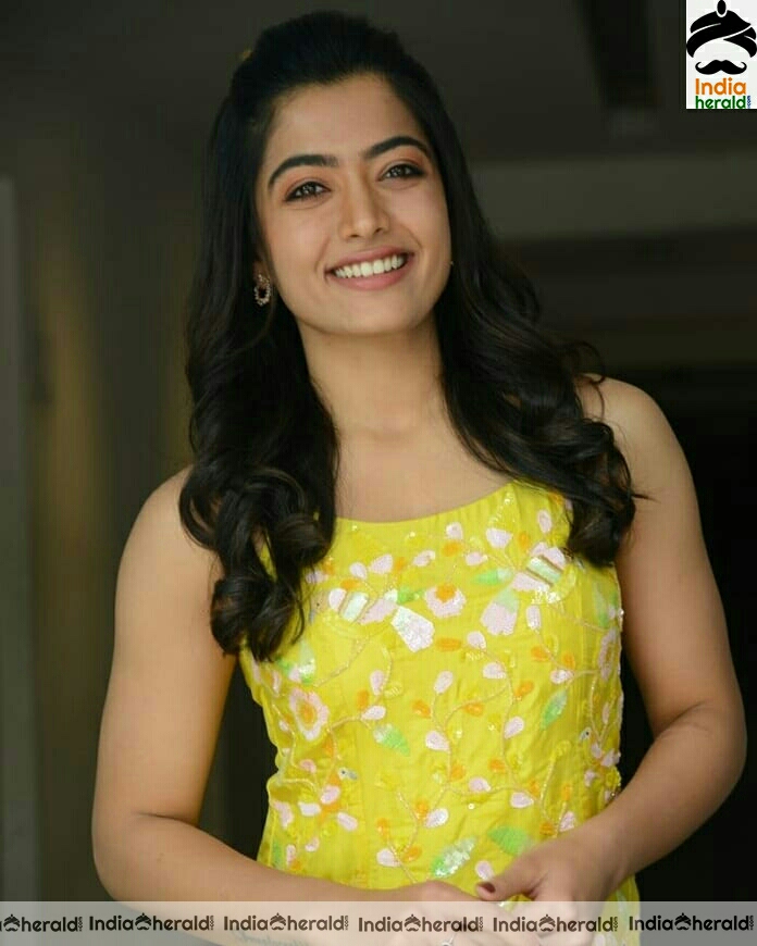 Rashmika Mandanna Cute Preet Yellow Dress Stills