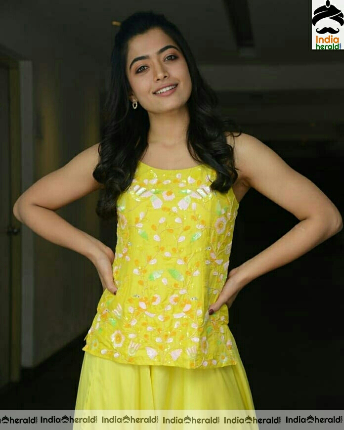 Rashmika Mandanna Cute Preet Yellow Dress Stills