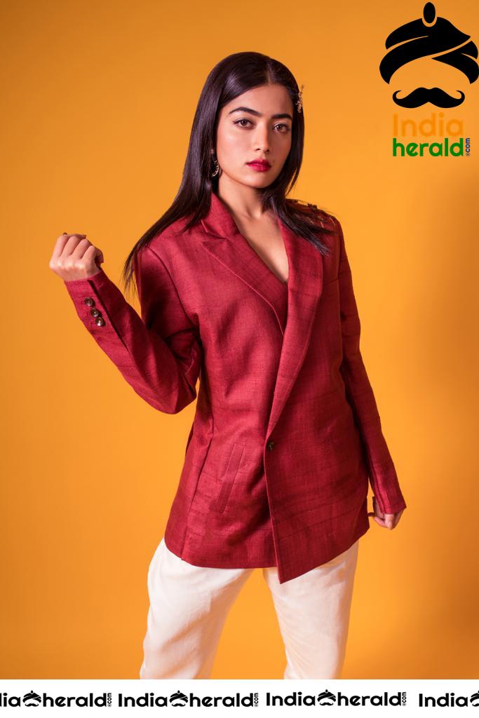 Rashmika Mandanna Hot in Maroon Coat Shoot