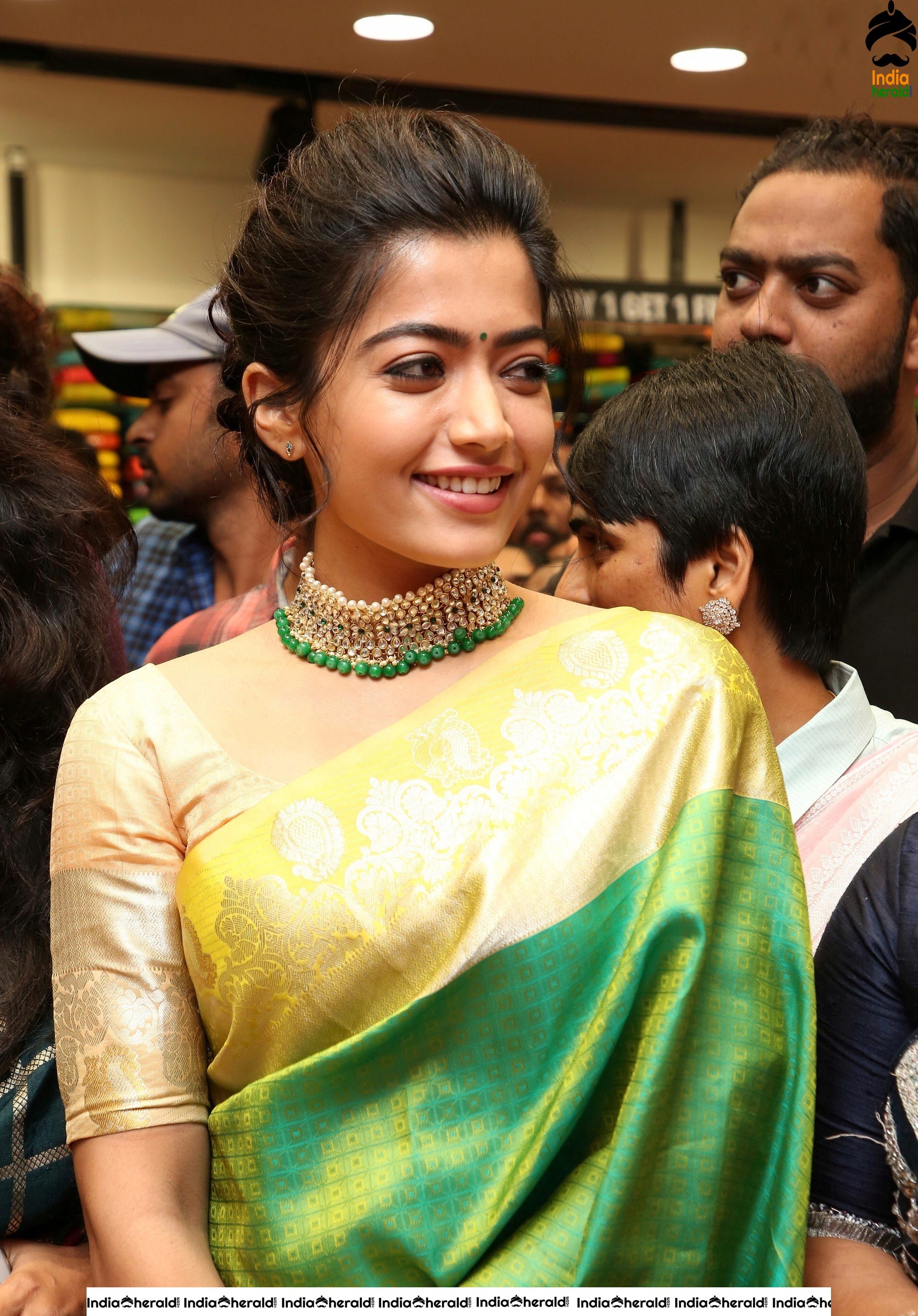 Rashmika Mandanna is all smiles at a Textile Shop Opening