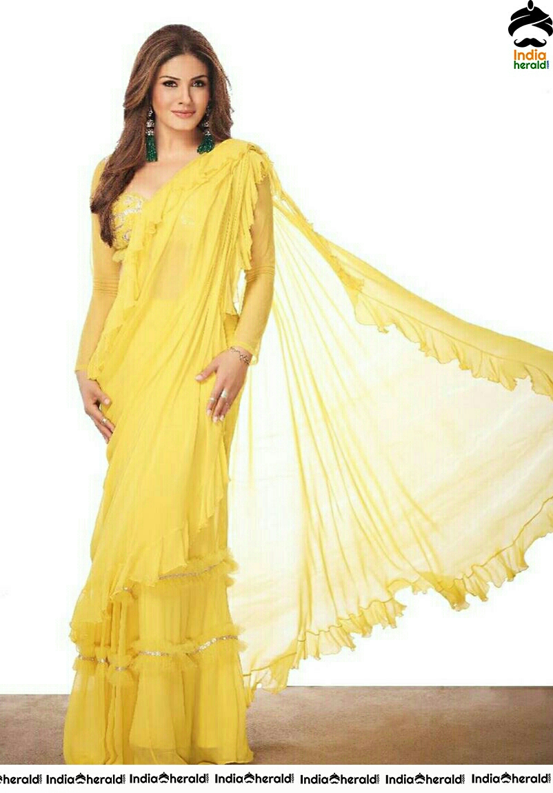 Raveena Tandon Hot In Yellow Saree Photoshoot