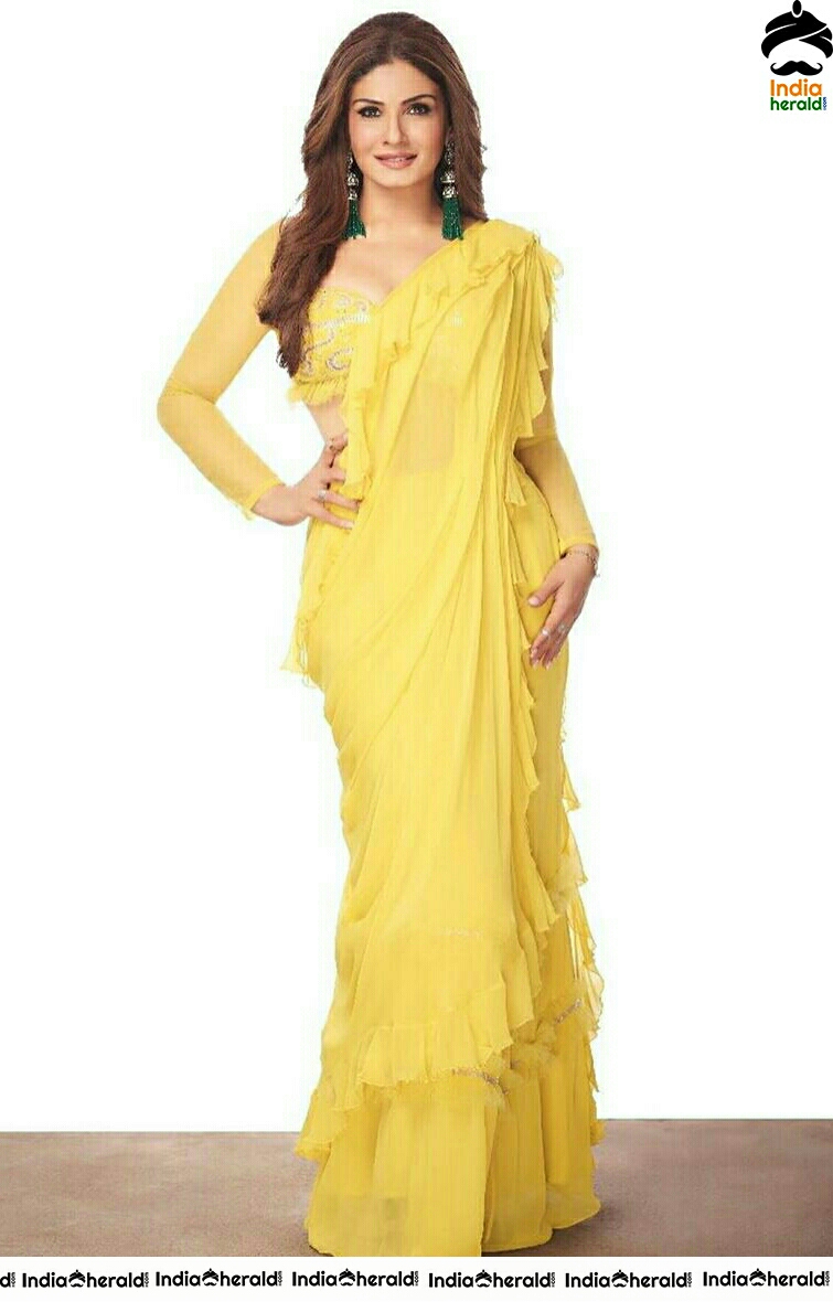 Raveena Tandon Hot In Yellow Saree Photoshoot
