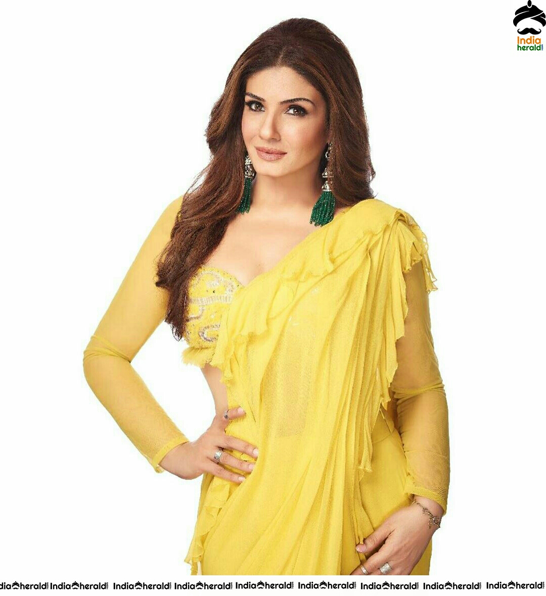 Raveena Tandon Hot In Yellow Saree Photoshoot