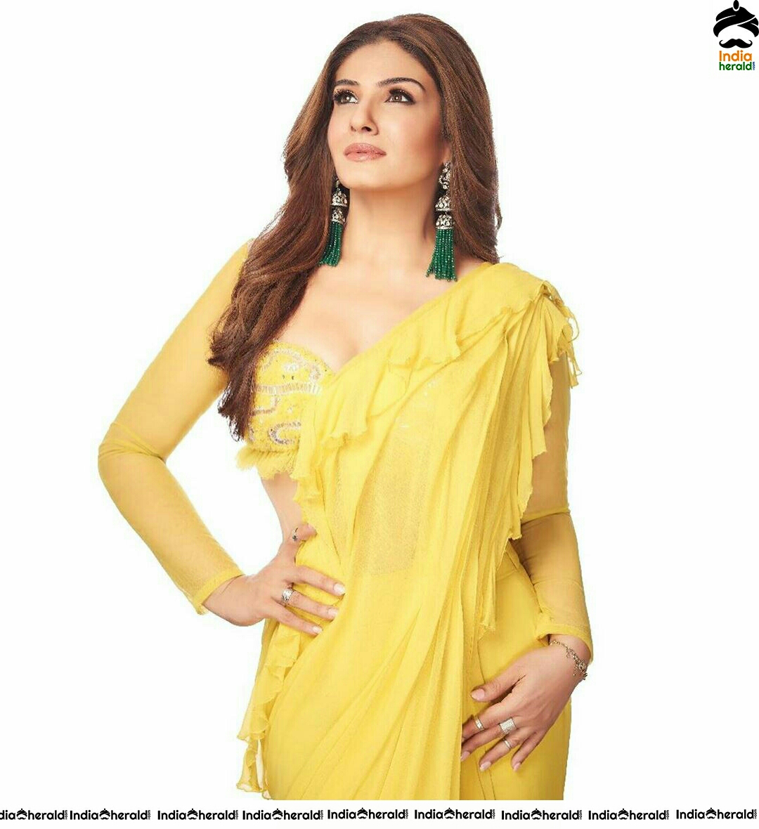 Raveena Tandon Hot In Yellow Saree Photoshoot