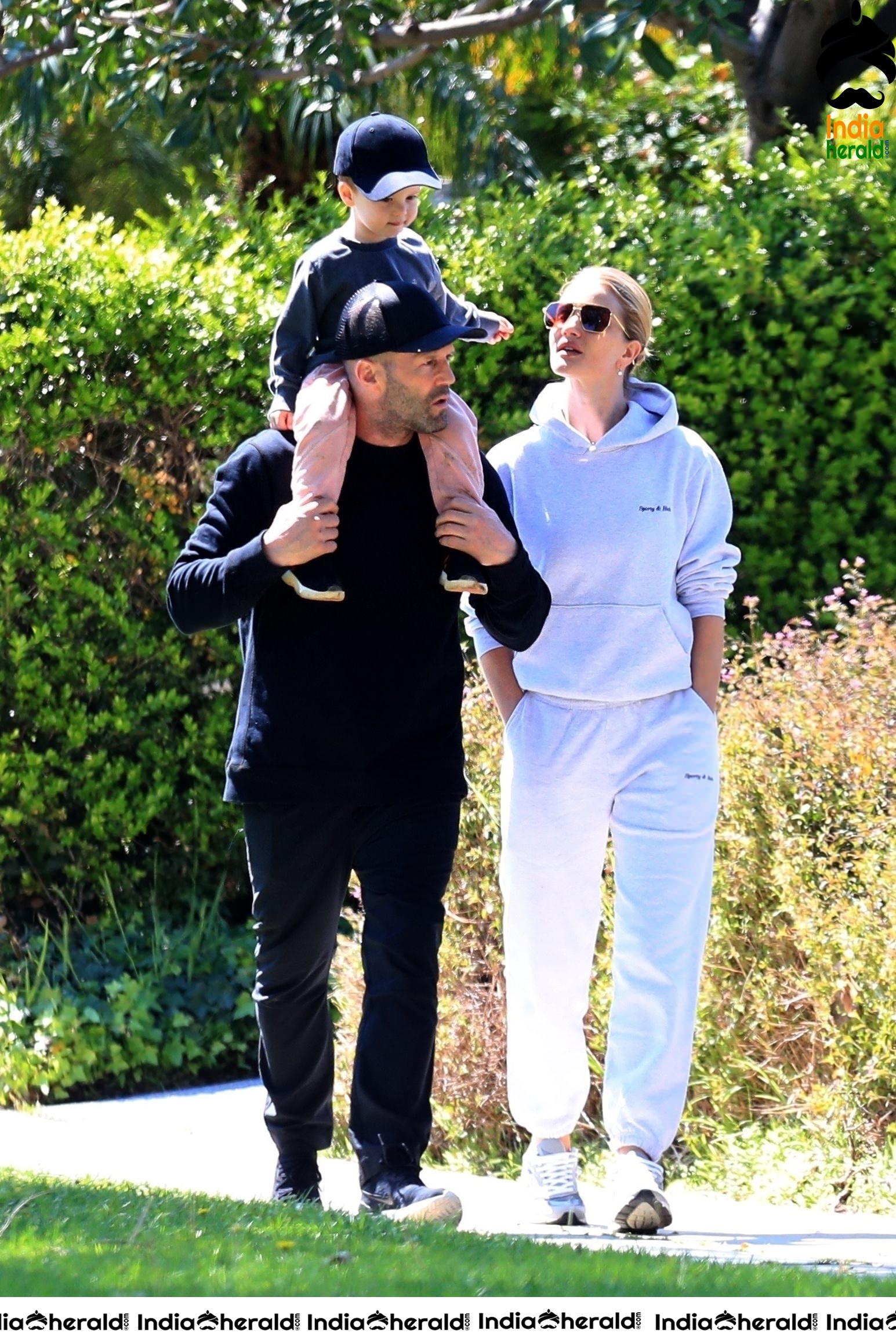 Rosie Huntington Whiteley takes a walk out with husband Jason Statham and her kid in Beverly Hills