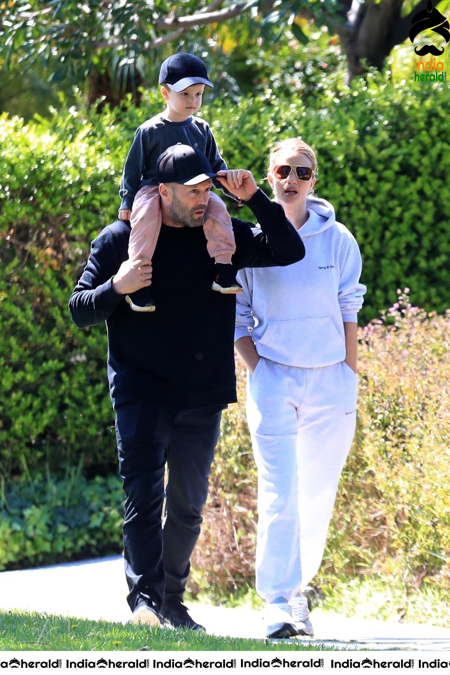 Rosie Huntington Whiteley takes a walk out with husband Jason Statham and her kid in Beverly Hills