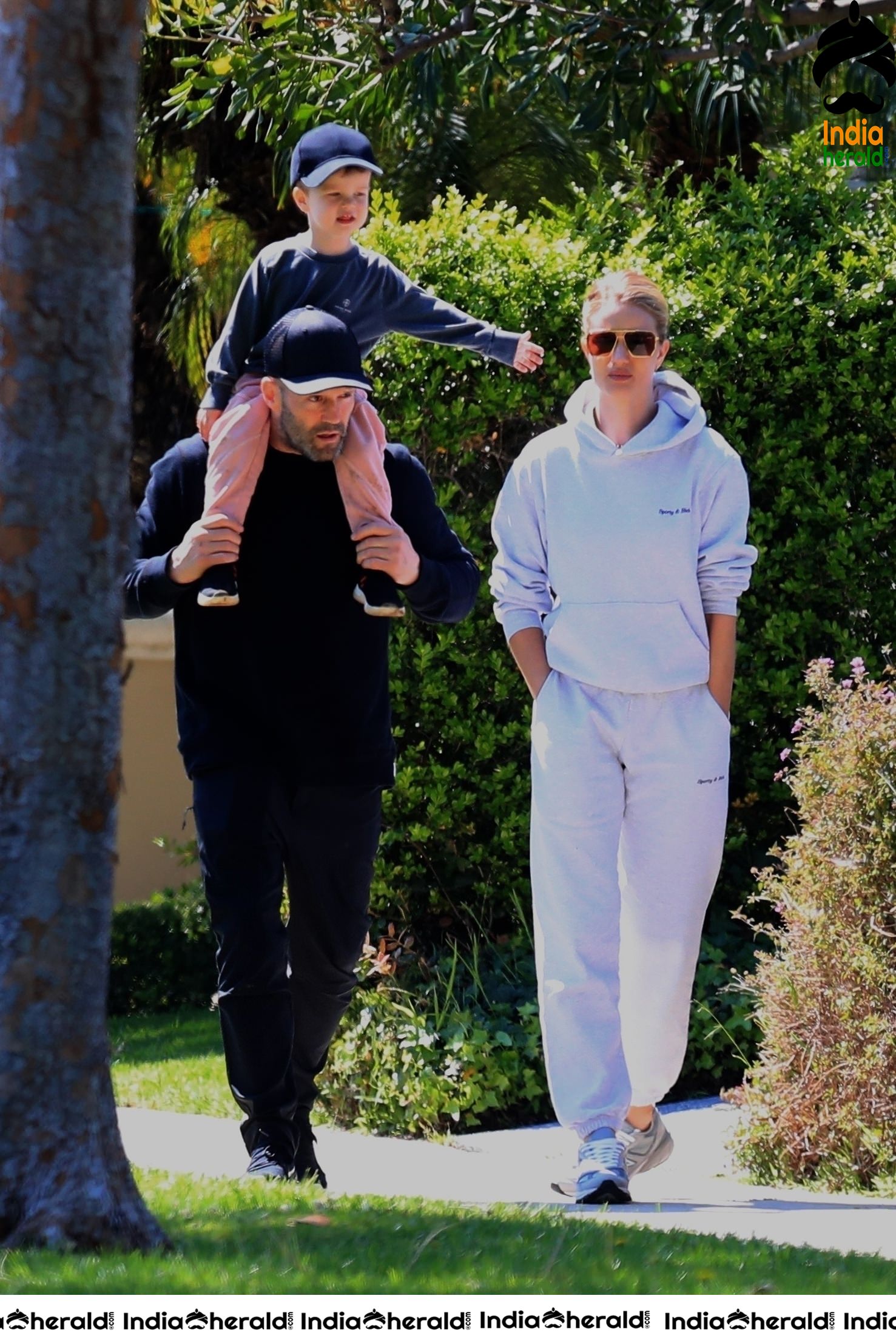 Rosie Huntington Whiteley takes a walk out with husband Jason Statham and her kid in Beverly Hills