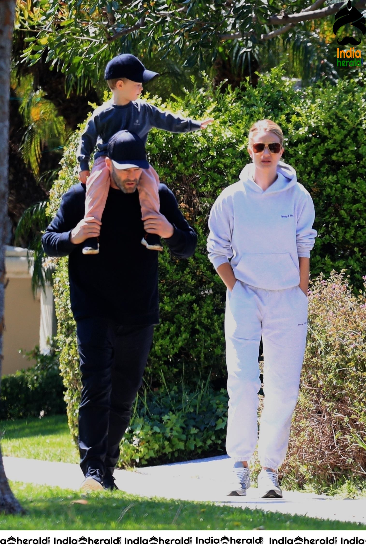 Rosie Huntington Whiteley takes a walk out with husband Jason Statham and her kid in Beverly Hills