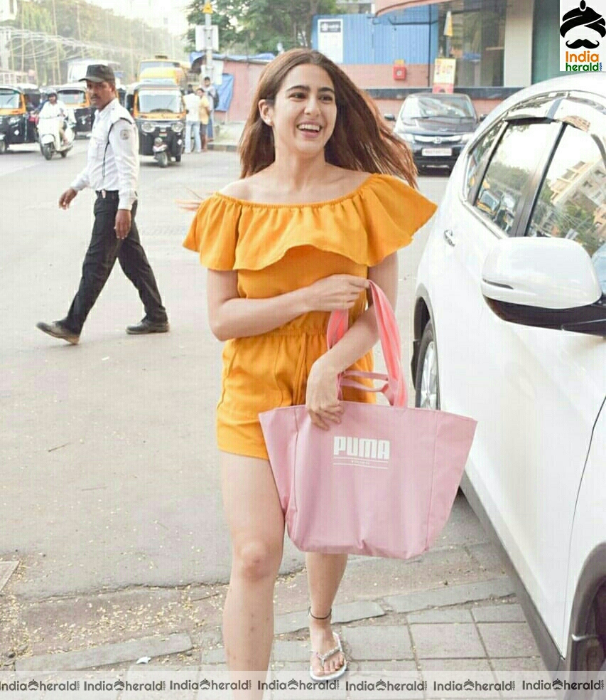 Sara Ali Khan Hot In Short Yellow Frock Stills