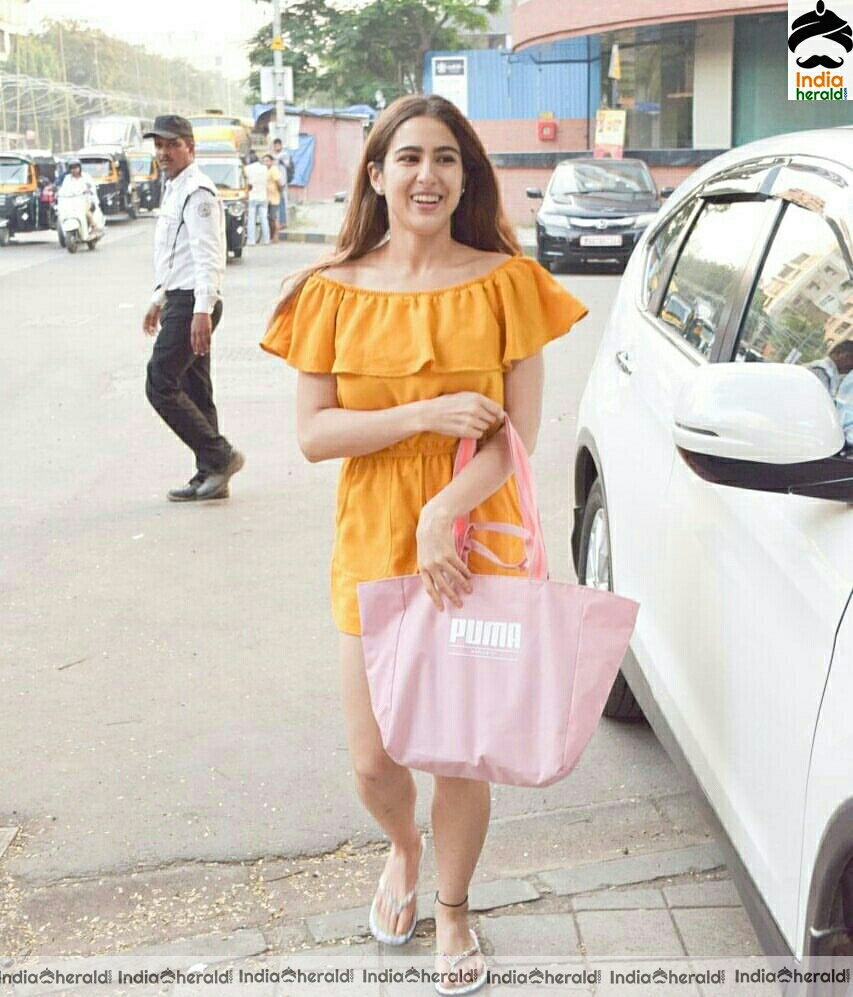 Sara Ali Khan Hot In Short Yellow Frock Stills