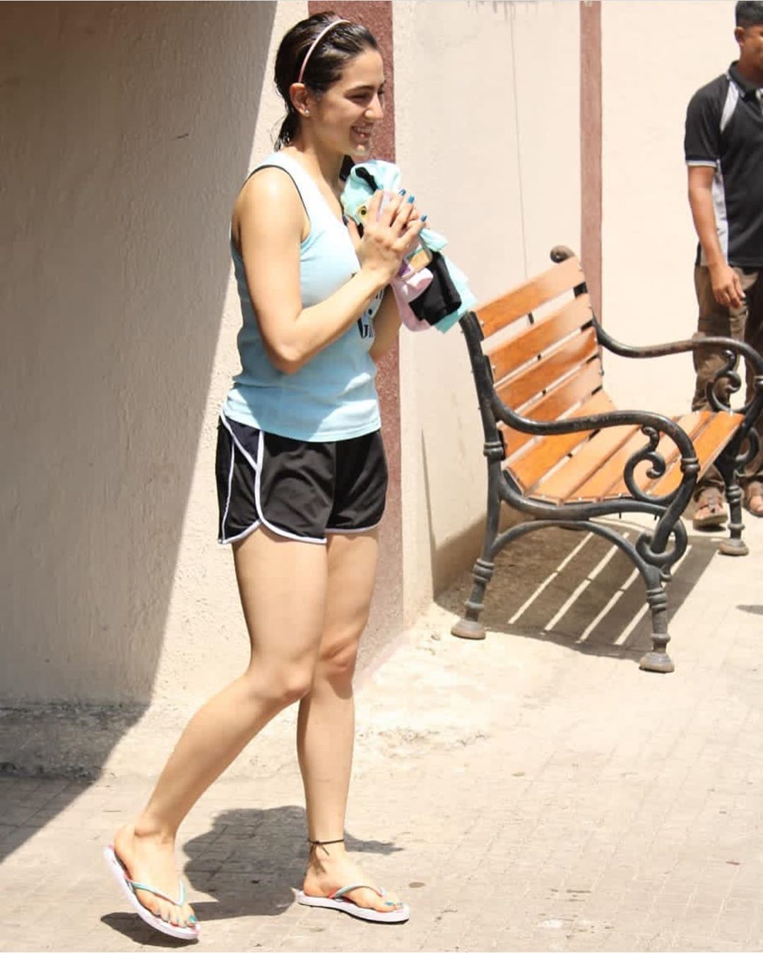 Sara Ali Khan In Blue Sleeveless Top And Sexy Shorts