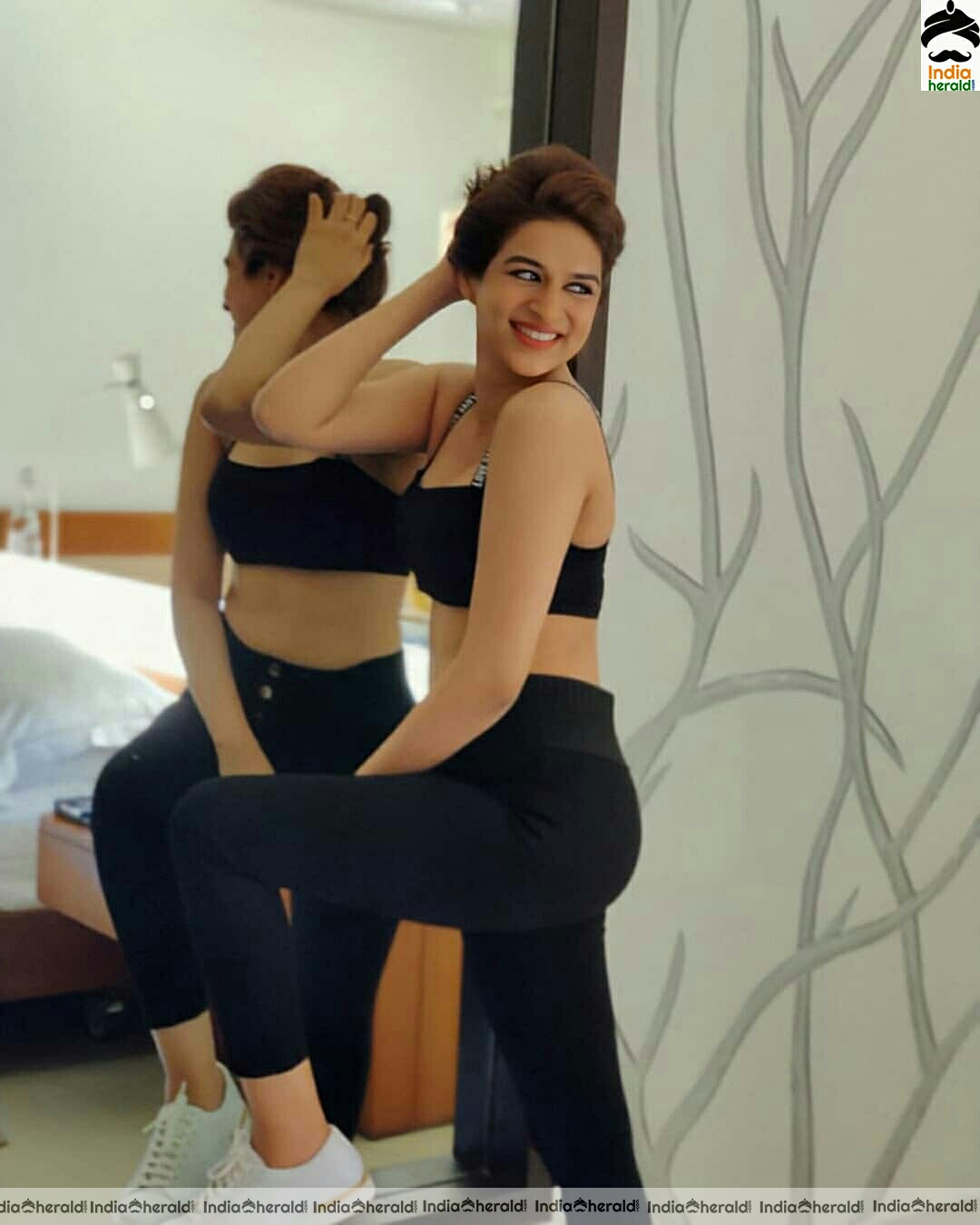 Shraddha das At Black Pilates Dress At The Gym