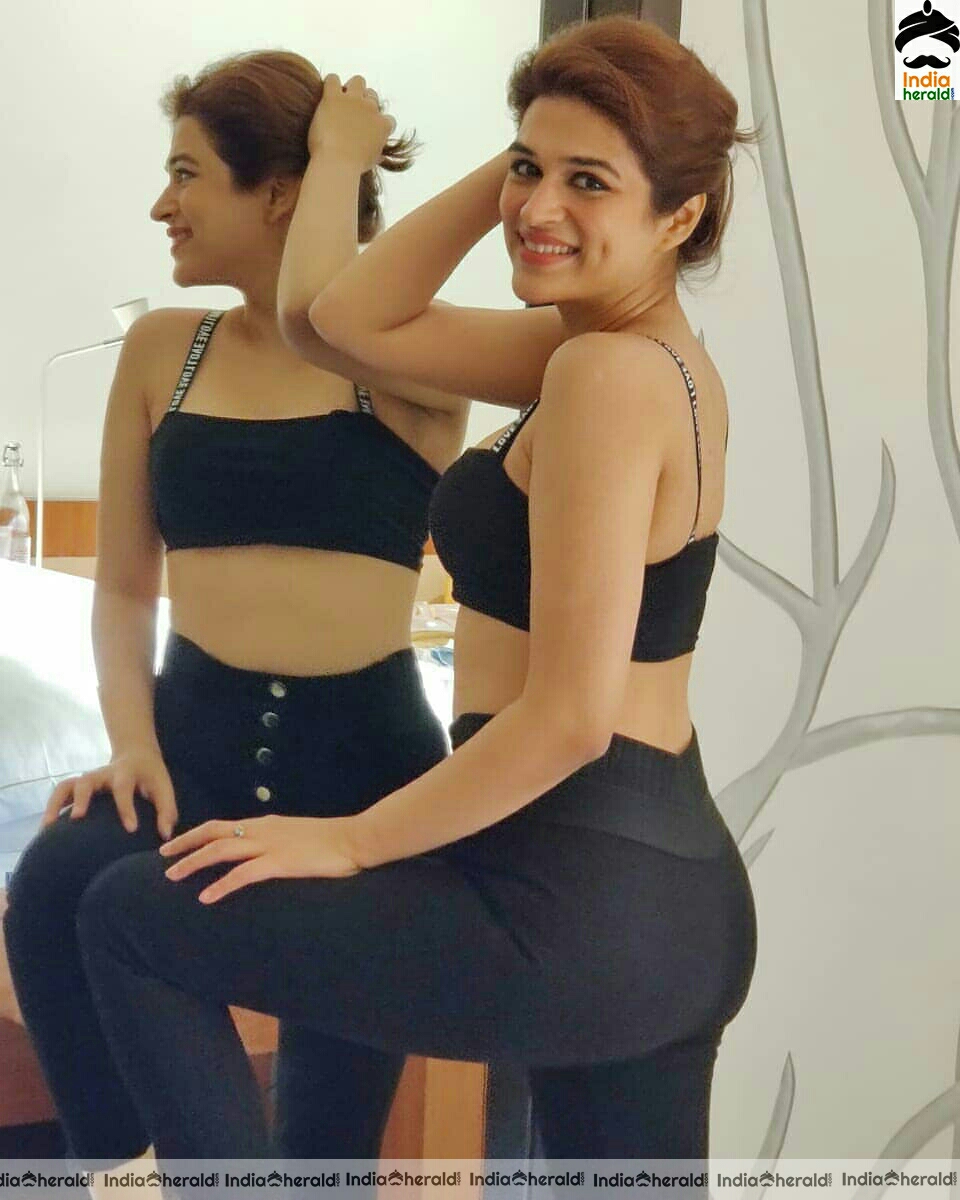 Shraddha das At Black Pilates Dress At The Gym