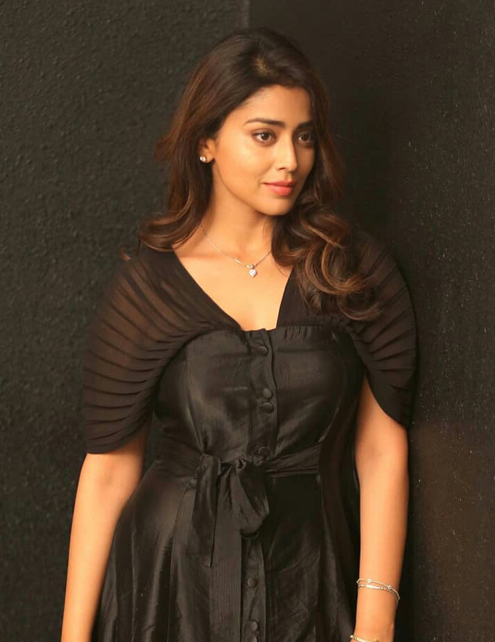 Shriya Saran Hot Thigh Show in Black Colour Dress