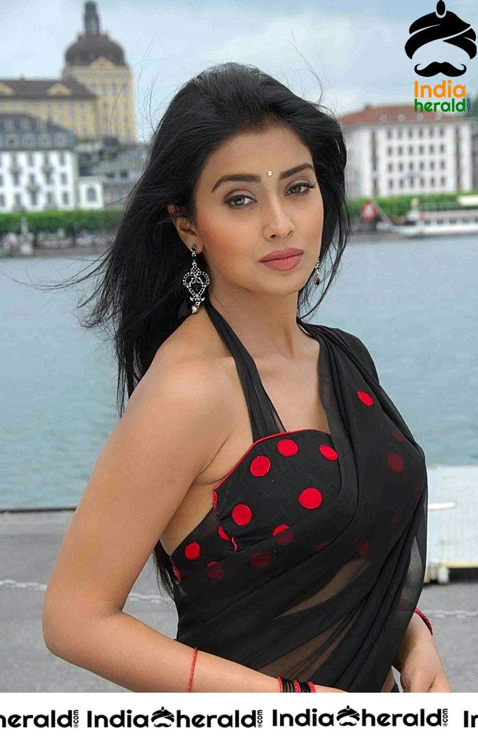 Shriya Saran Looking Super Sexy in Black Transparent Saree