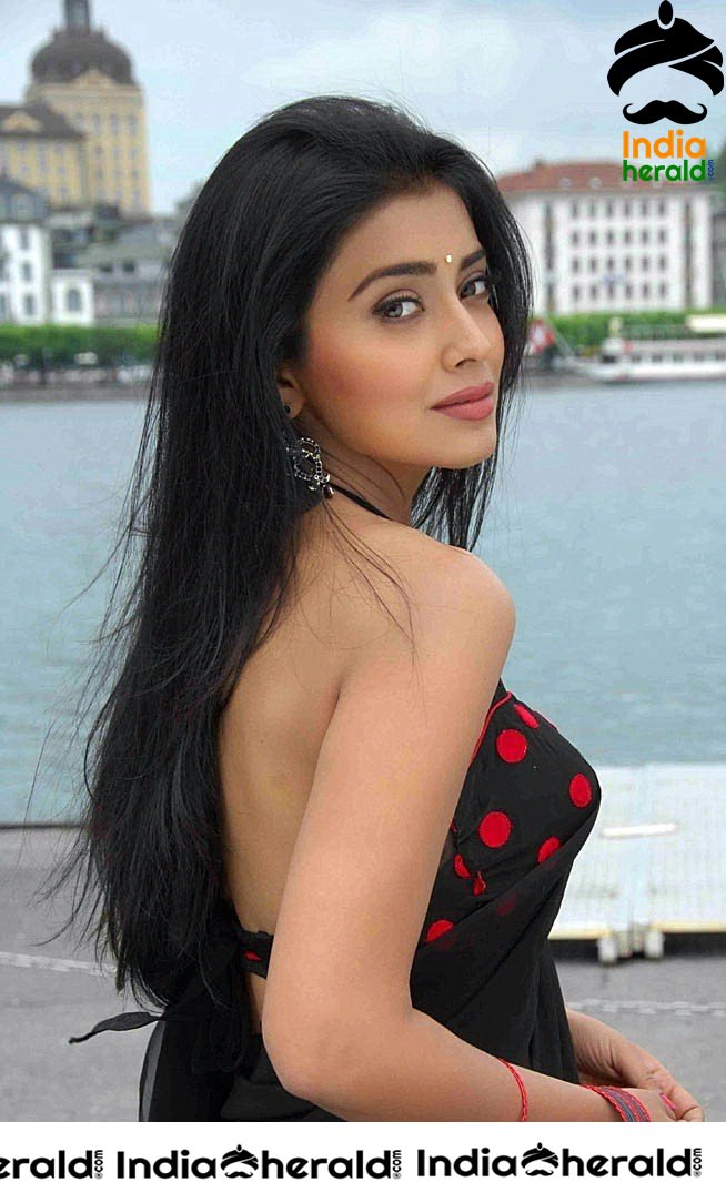 Shriya Saran Looking Super Sexy in Black Transparent Saree