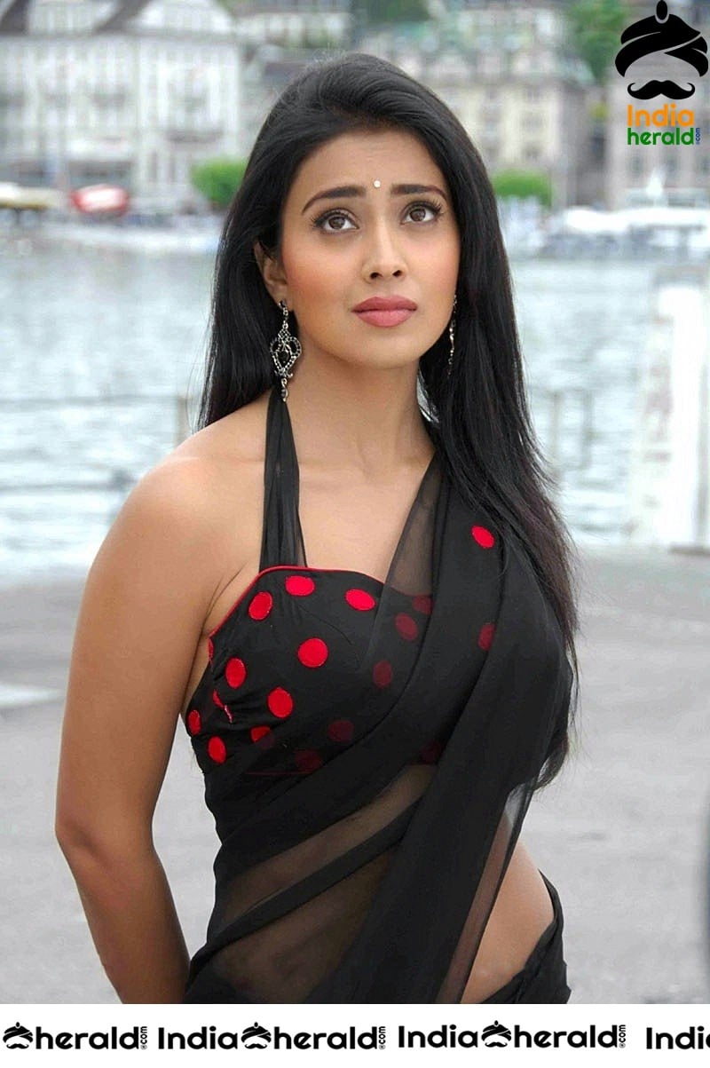 Shriya Saran Looking Super Sexy in Black Transparent Saree