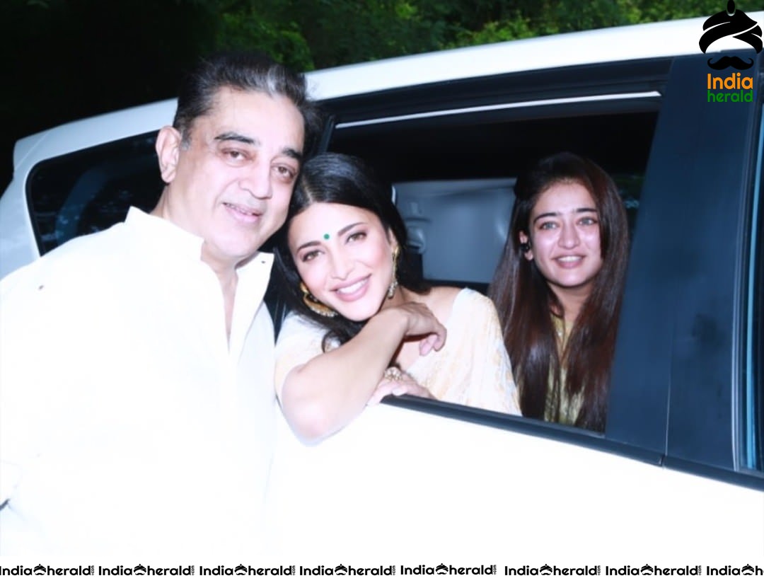 Shruti Haasan and Akshara Haasan with their dad on his 65th Birthday