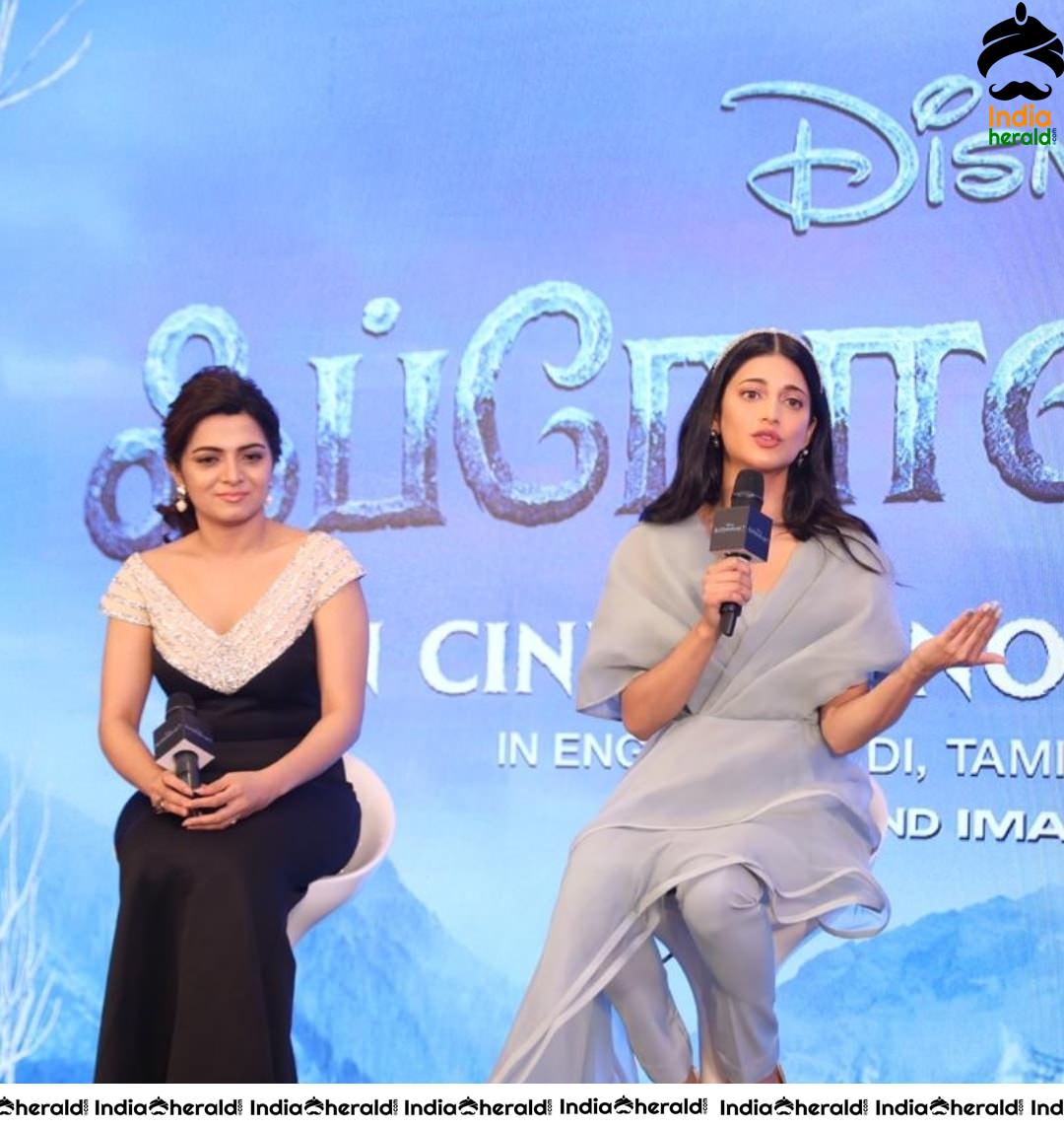 Shruti Haasan and DD from the Tamil Press Meet of Frozen 2