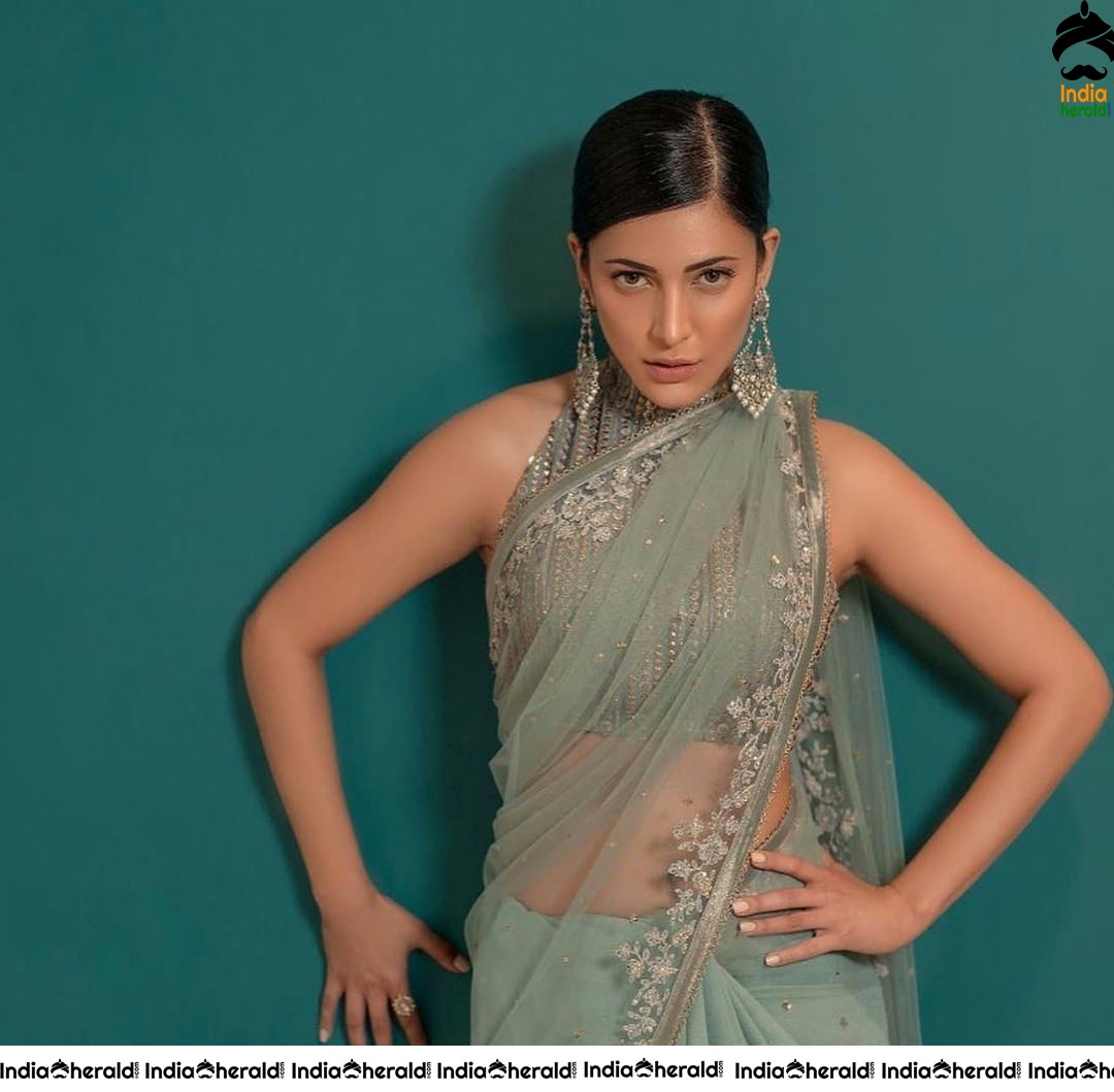 Shruti Haasan Hot Photoshoot in Saree exposing her sexy Hip and Navel