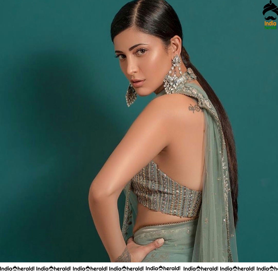 Shruti Haasan Hot Photoshoot in Saree exposing her sexy Hip and Navel