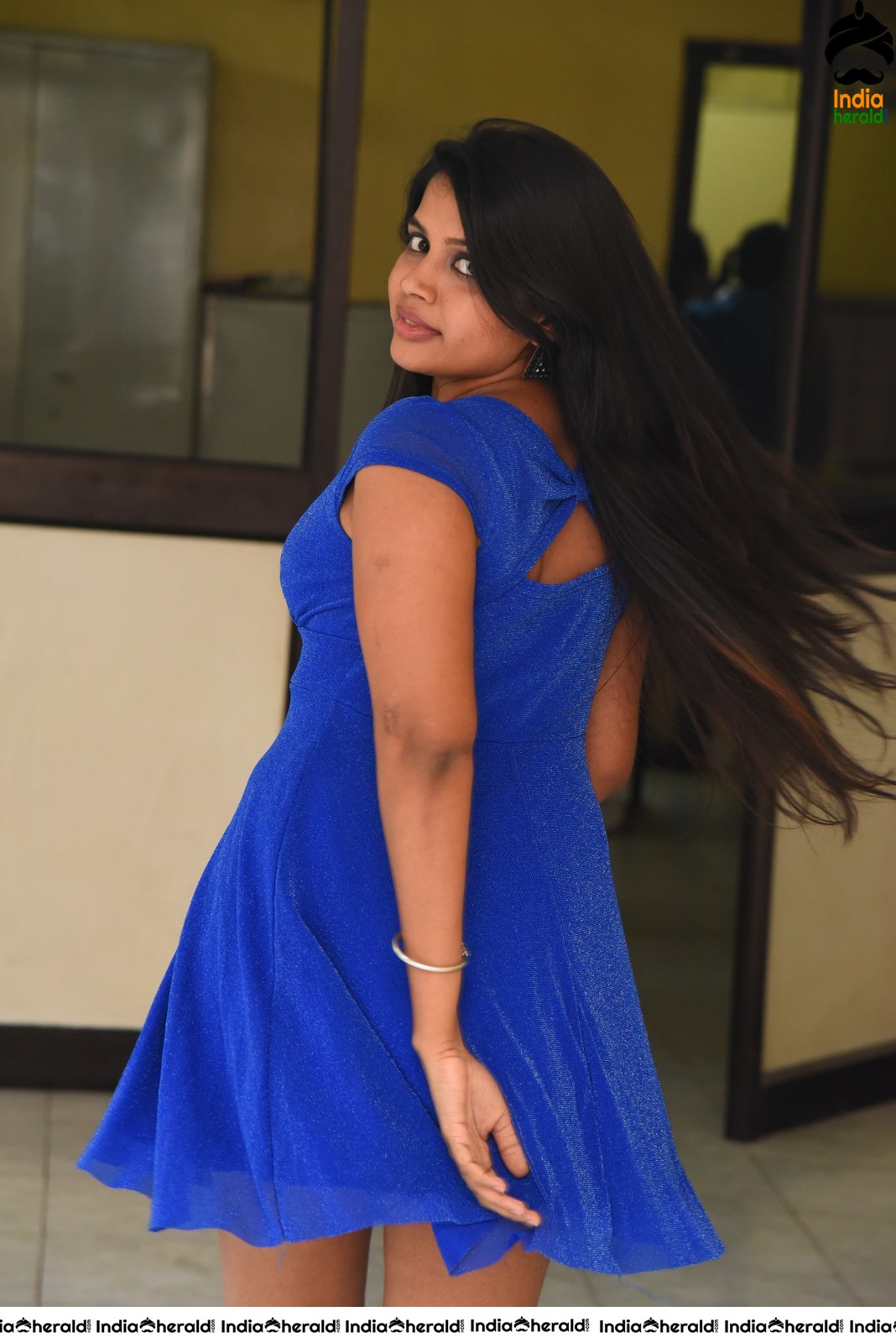 Shylaja Shows her Sexy Thighs in Blue Short Frock Set 2