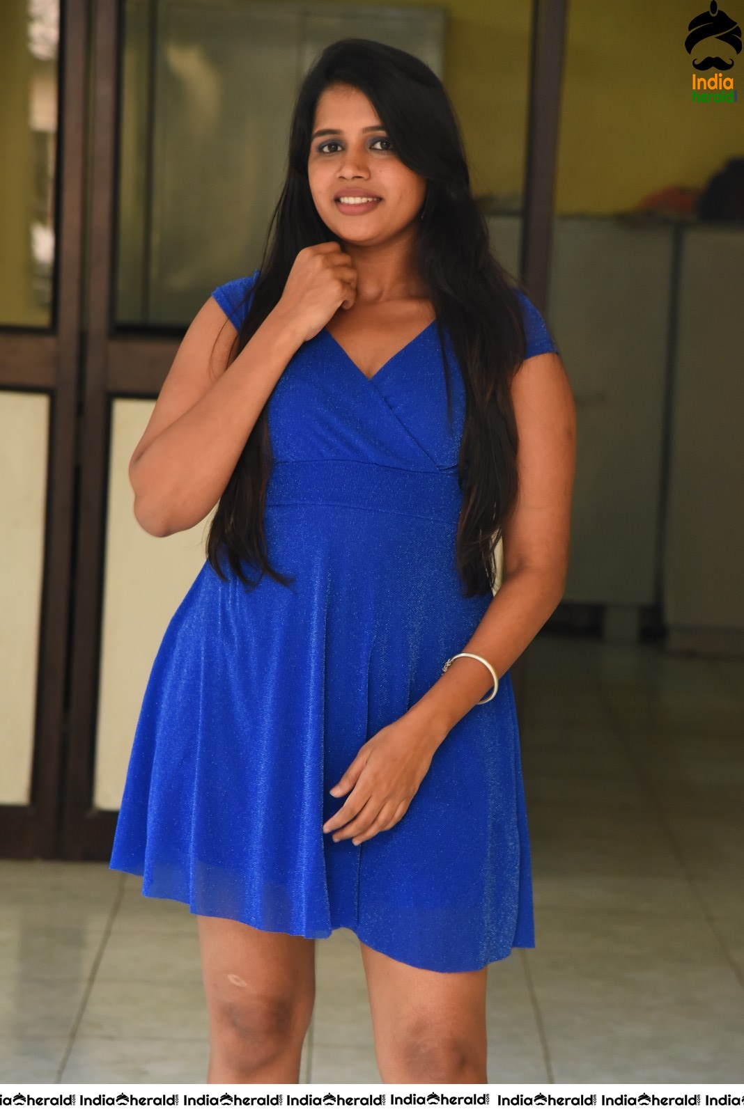 Shylaja Shows her Sexy Thighs in Blue Short Frock Set 2